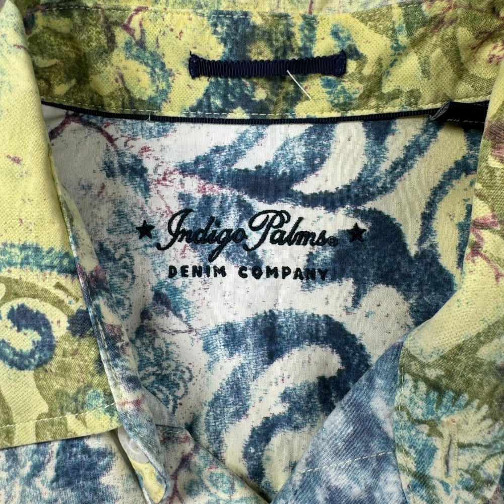 Indigo Palms Button Up Shirt Mens M Multicolor Floral Paisley Cotton Art Print - Picture 4 of 7